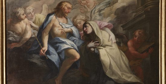 10. Gesù indica il Santissimo Sacramento a santa Caterina - navata sinistra - olio su tela, cm 153 x 234 